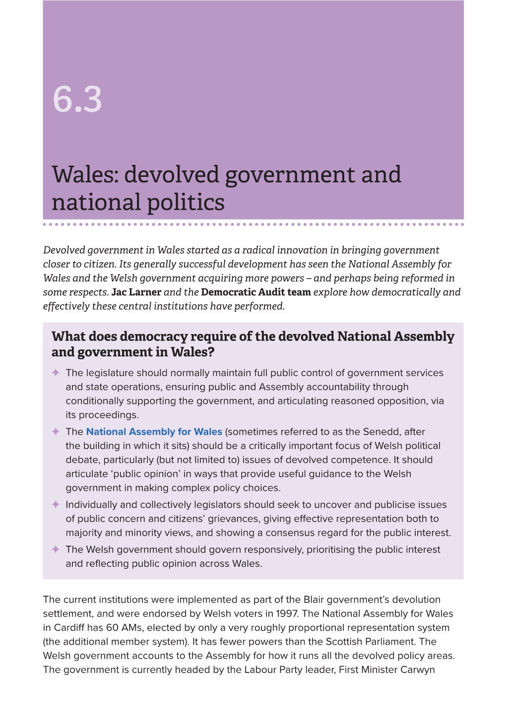 Wales: Devolved Government and National Politics