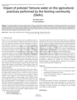 Impact of Polluted Yamuna Water on the Agricultural Practices Performed by the Farming Community (Delhi)