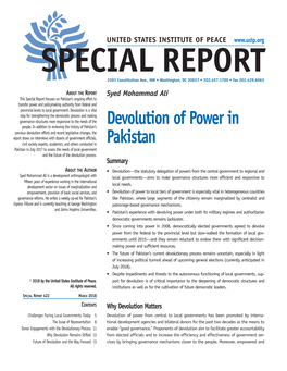 Devolution of Power in Pakistan