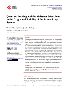 Quantum Locking and the Meissner Effect Lead to the Origin and Stability of the Saturn Rings System