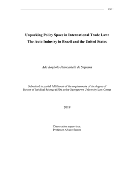 Unpacking Policy Space in International Trade Law: the Auto Industry in Brazil and the United States