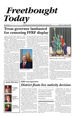 Texas Governor Lambasted for Censoring FFRF Display