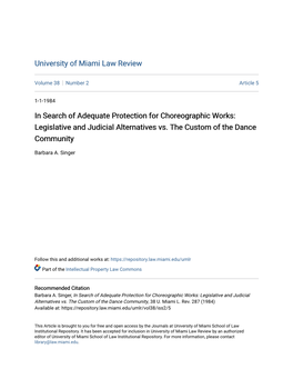 In Search of Adequate Protection for Choreographic Works: Legislative and Judicial Alternatives Vs