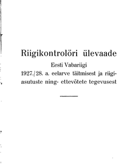 Riigikontrolöri Ülevaade Eesti Vabariigi 1927.(28