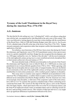 Tyranny of the Lash? Punishment in the Royal Navy During the American War, 1776-1783