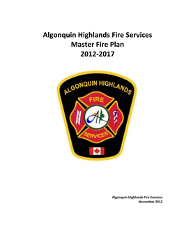 Algonquin Highlands Master Fire Plan for the Entire Township