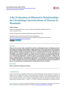 A Re-Evaluation of Allometric Relationships for Circulating Concentrations of Glucose in Mammals