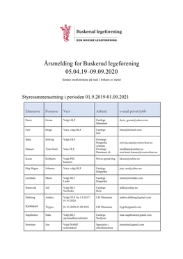 Årsmelding for Buskerud Legeforening 05.04.19–09.09.2020