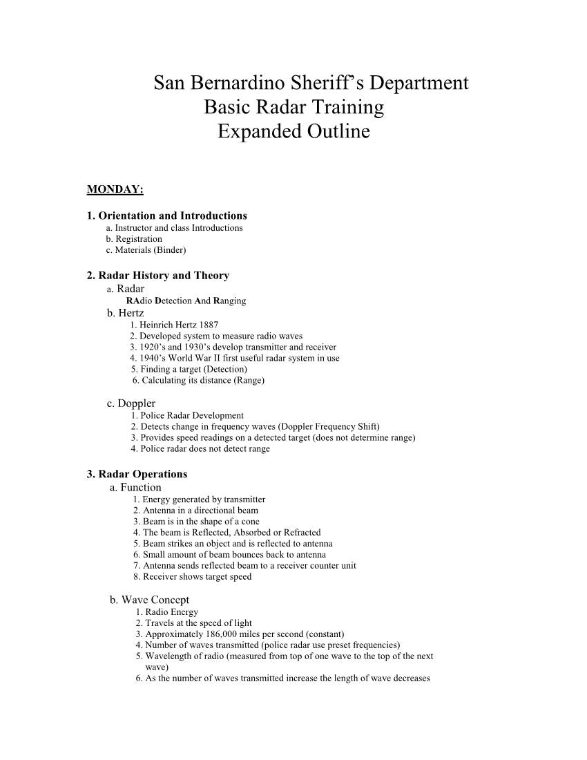Basic Radar Operator Course Outline