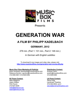 Generation War a Film by Philipp Kadelbach Germany, 2012