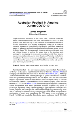 Australian Football in America During COVID-19