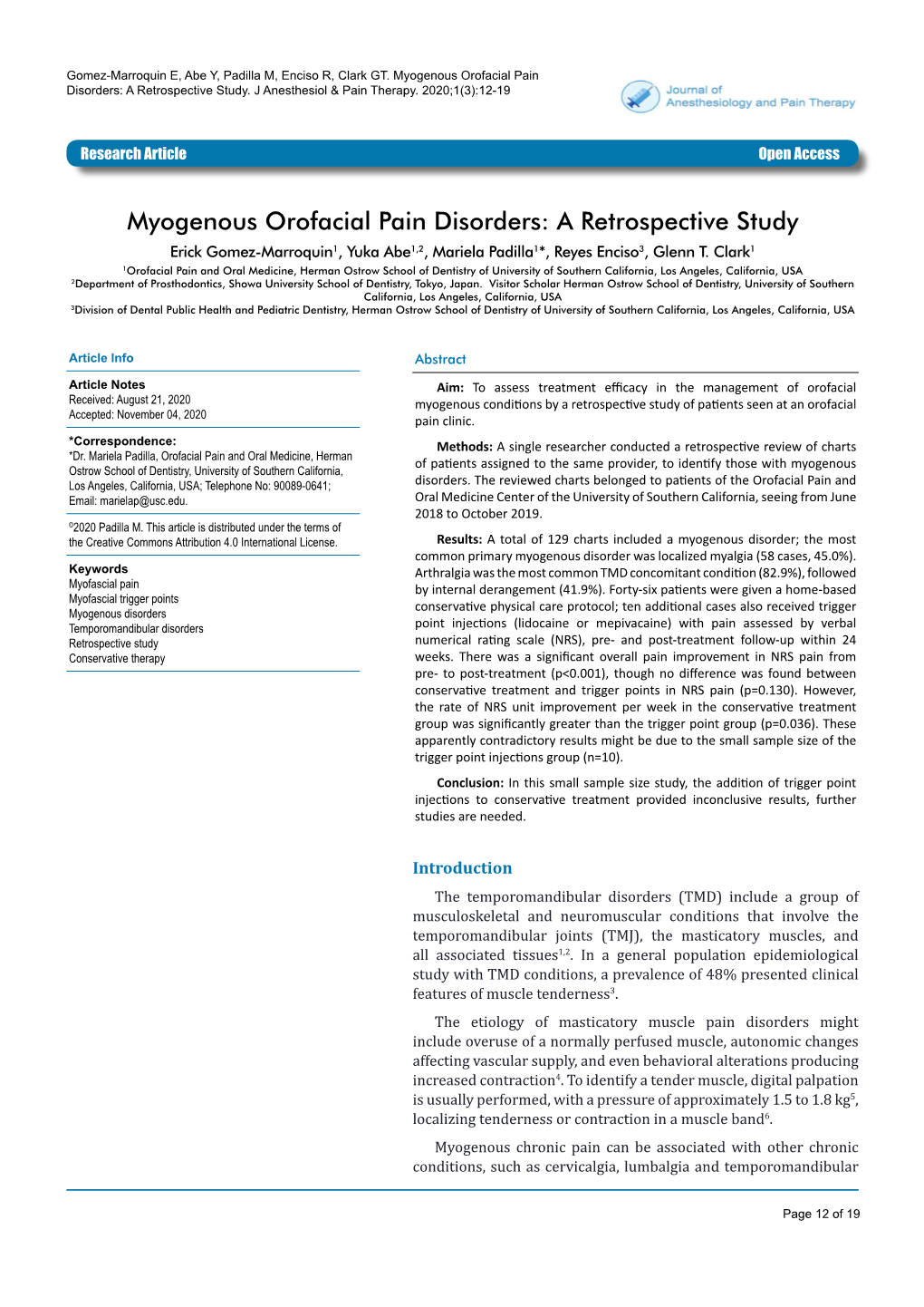 Myogenous Orofacial Pain Disorders: a Retrospective Study