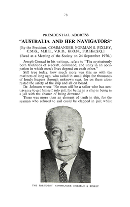 "AUSTRALIA and HER NAVIGATORS" [By the President, COMMANDER NORMAN S