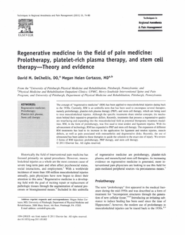 Prolotherapy, Platelet-Rich Plasma Therapy, and Stem Cell Therapy-Theory and Evidence
