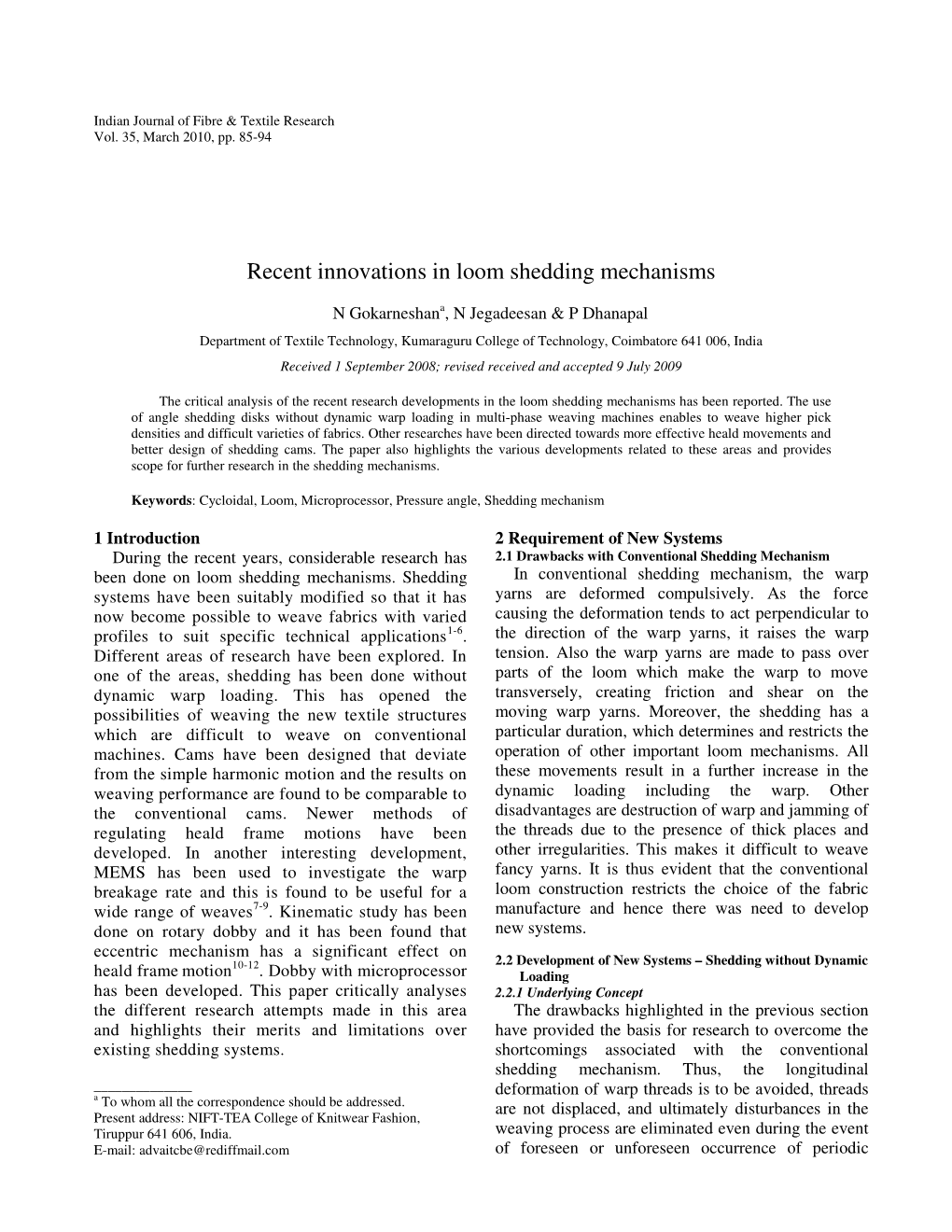 Recent Innovations in Loom Shedding Mechanisms