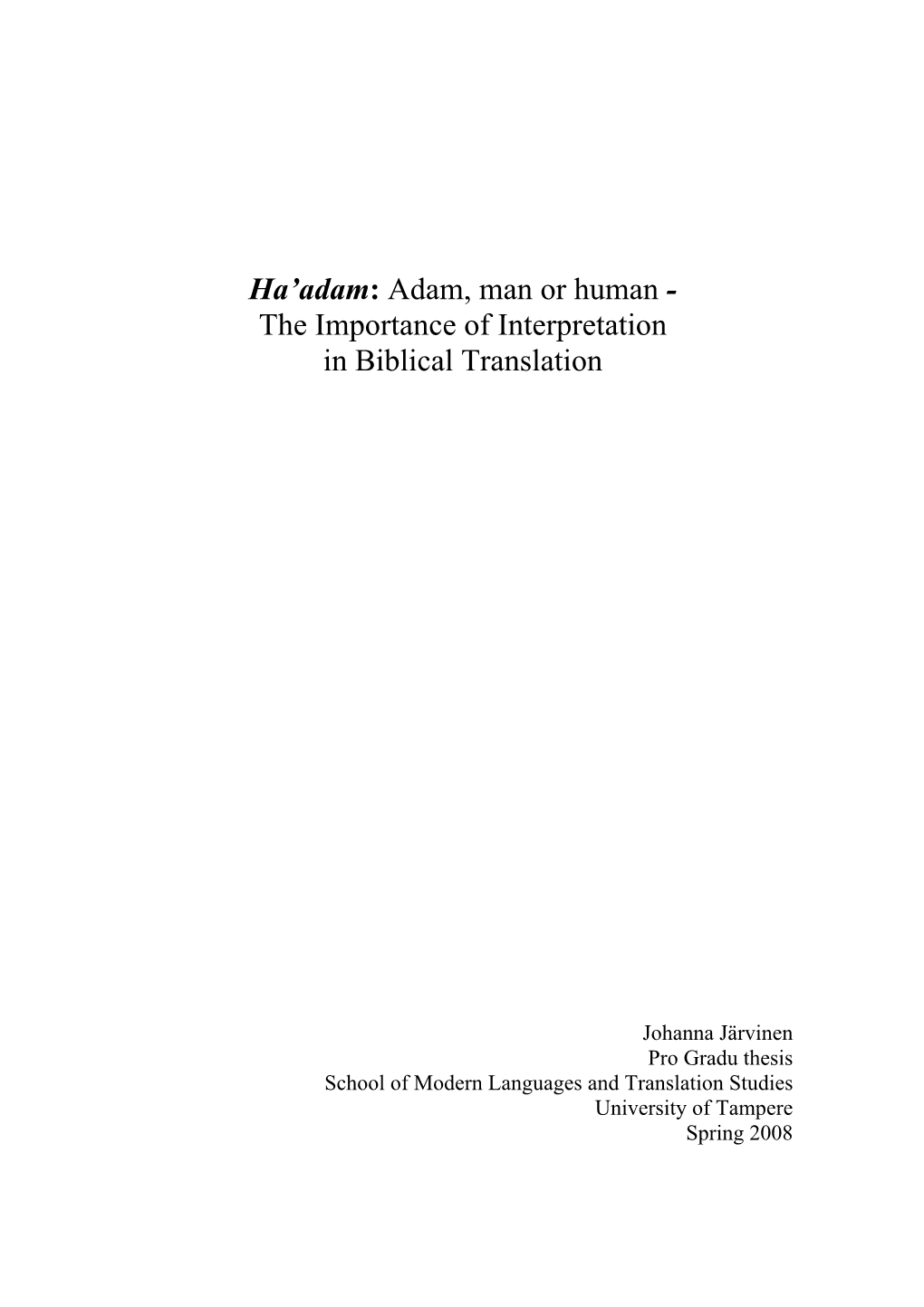 The Translations of Ha'adam