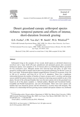 Desert Grassland Canopy Arthropod Species Richness: Temporal Patterns and Effects of Intense, Short-Duration Livestock Grazing