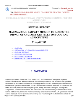 FAO/GIEWS Special Report on Madagascar 04/97