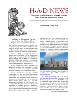 H•A•D NEWS Newsletter of the Historical Astronomy Division of the American Astronomical Society ______