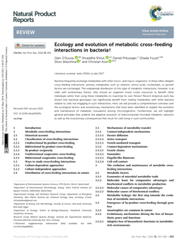 Ecology and Evolution of Metabolic Cross-Feeding Interactions in Bacteria† Cite This: Nat