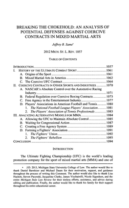 An Analysis of Potential Defenses Against Coercive Contracts in Mixed Martial Arts