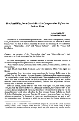 The Possibility for a Greek-Turkish Co-Operation Before the Balkan Wars