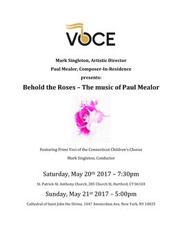 Behold the Roses – the Music of Paul Mealor