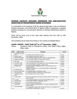 Interim Capacity Building Workshop for Non-Executive Directors of Microfinance Banks in Nigeria