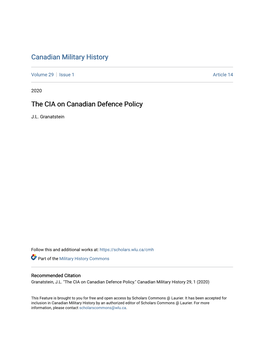 The CIA on Canadian Defence Policy