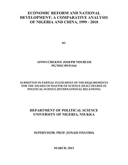 Economic Reform and National Development: a Comparative Analysis of Nigeria and China, 1999 - 2010