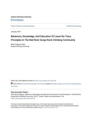 Behaviors, Knowledge, and Education of Leave No Trace Principles in the Red River Gorge Rock Climbing Community