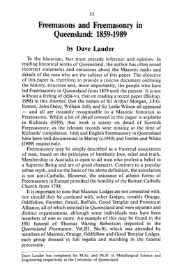 Freemasons and Freemasonry in Queensland: 1859-1989 by Dave Lauder to the Historian, Fact Must Precede Inference and Opinion