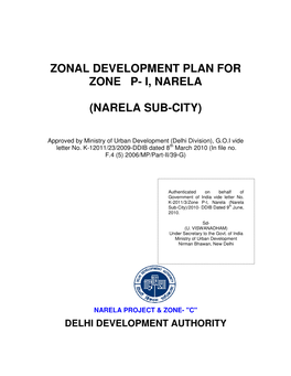 Zonal Development Plan for Zone P- I, Narela (Narela Sub