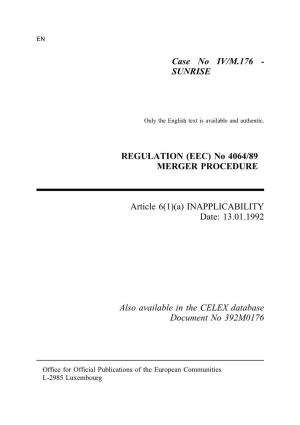Merger Decision IV/M.176 of 13.01.1992