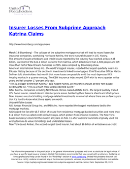 Insurer Losses from Subprime Approach Katrina Claims