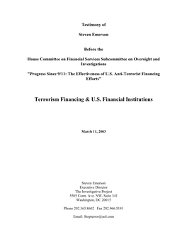 Terrorism Financing & U.S. Financial Institutions