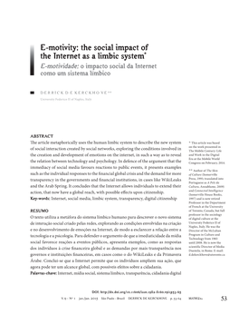 E-Motivity: the Social Impact of the Internet As a Limbic System* E-Motividade: O Impacto Social Da Internet Como Um Sistema Límbico