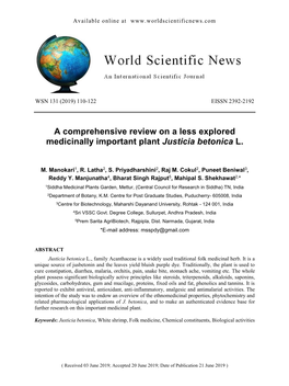 A Comprehensive Review on a Less Explored Medicinally Important Plant Justicia Betonica L