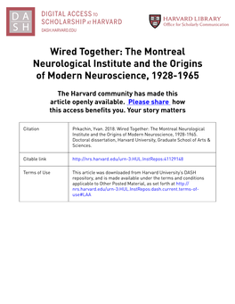 The Montreal Neurological Institute and the Origins of Modern Neuroscience, 1928-1965