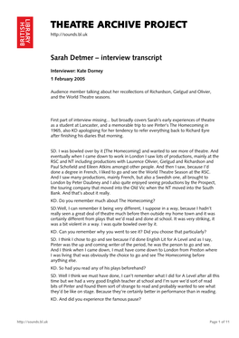 Theatre Archive Project: Interview with Sarah Detmer