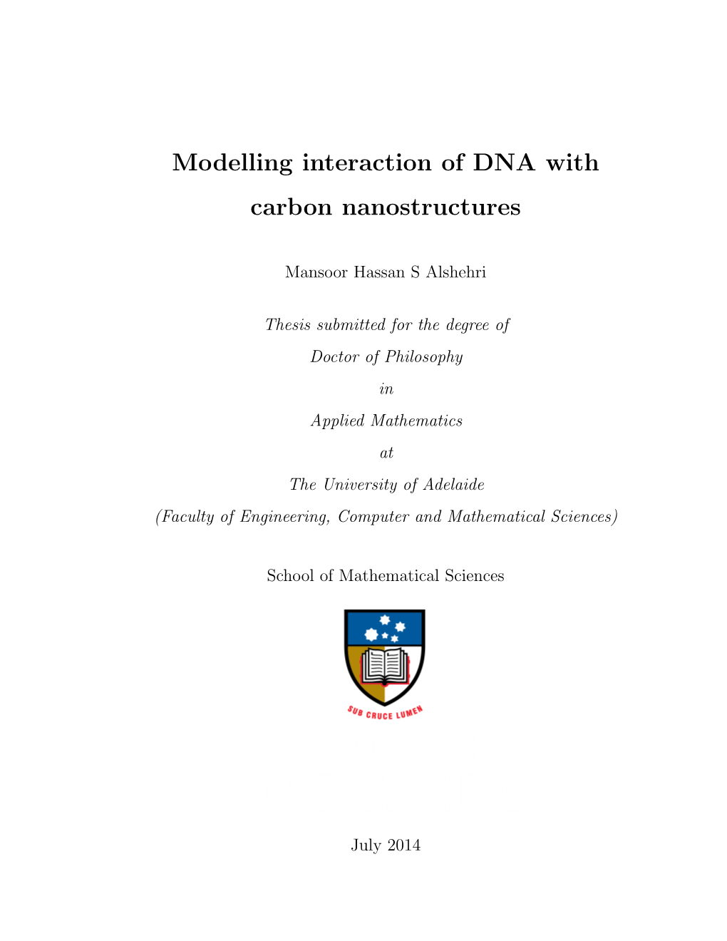 Modelling Interaction of DNA with Carbon Nanostructures