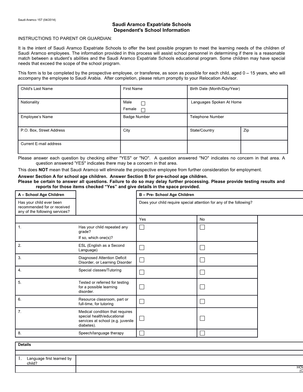 Saudi Aramco Expatriate Schoolsdependent's School Information