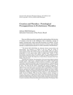 Creation and Theodicy: Protological Presuppositions in Evolutionary Theodicy