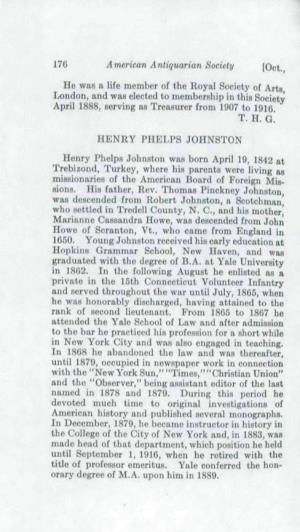 T. H. G! Henry Phelps Johnston