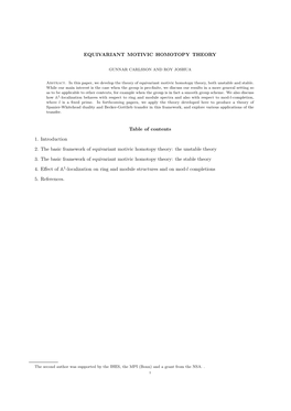 EQUIVARIANT MOTIVIC HOMOTOPY THEORY Table of Contents 1