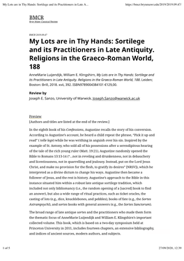 My Lots Are in Thy Hands: Sortilege and Its Practitioners in Late A