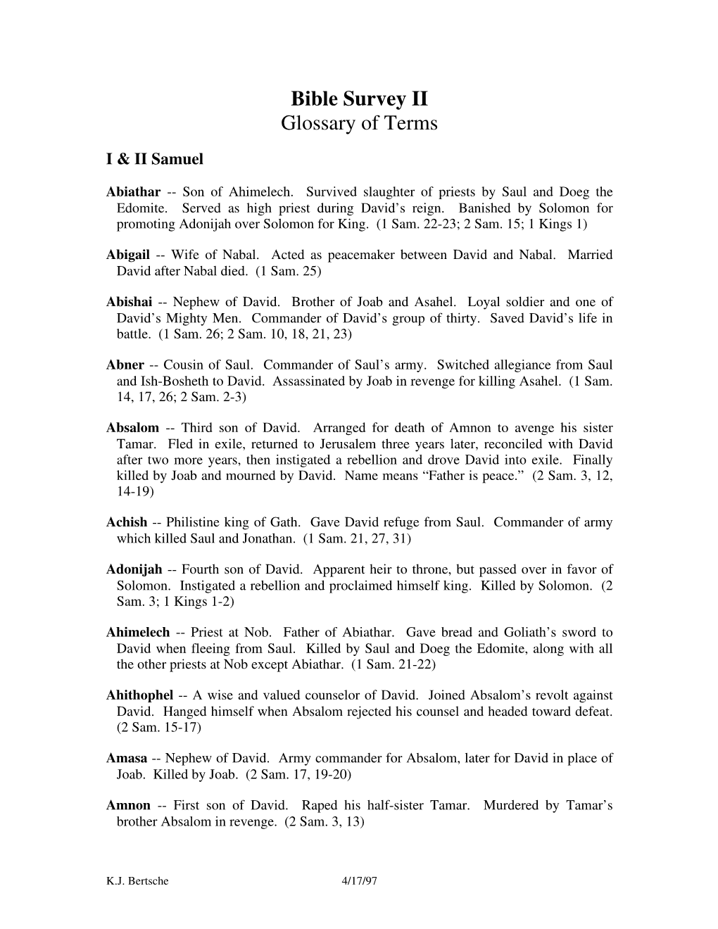 Bible Survey II Glossary of Terms