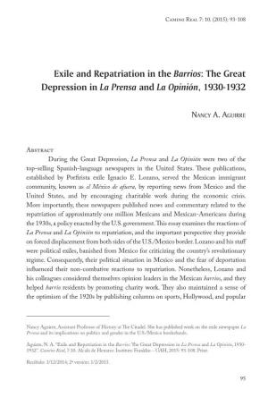 Exile and Repatriation in the Barrios: the Great Depression in La Prensa and La Opinión, 1930-1932