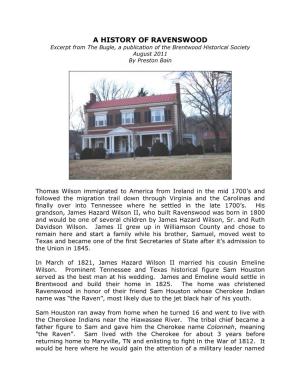 A HISTORY of RAVENSWOOD Excerpt from the Bugle, a Publication of the Brentwood Historical Society August 2011 by Preston Bain