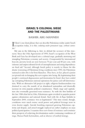 Israel's Colonial Siege and the Palestinians